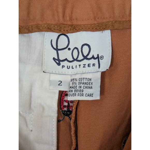Vintage Label Lilly Pulitzer Size 2 Camel Khaki Lady Bug Embroidered Crop Pants - Picture 8 of 8